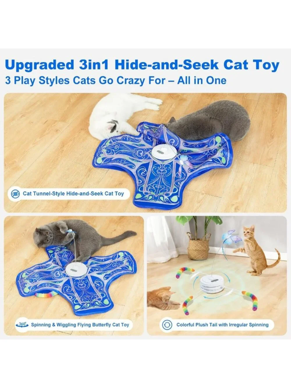 Upgraded Interactive Rechargeable Cat Toy - Touch Activated Hide & Seek for